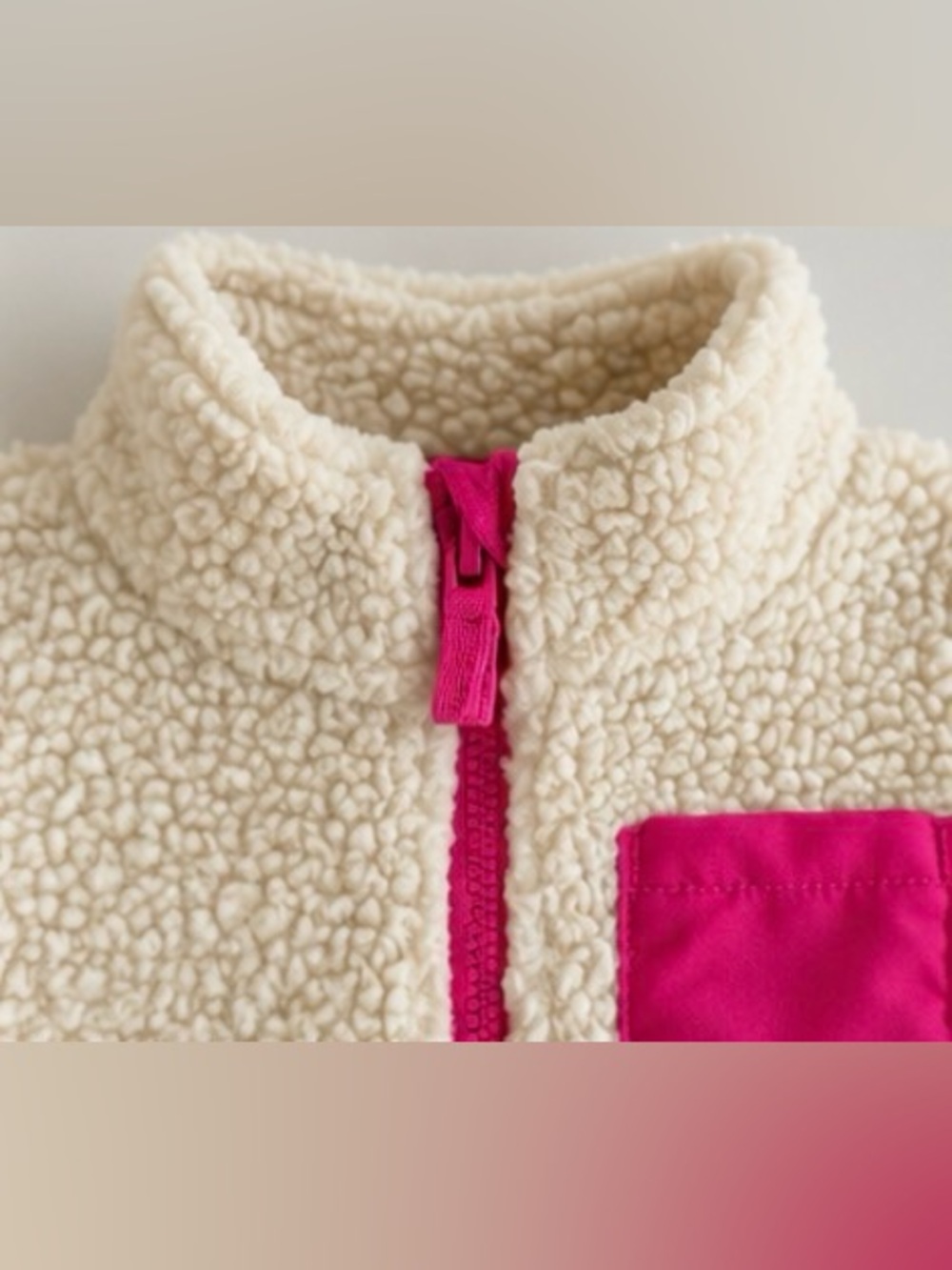 Carter’s Baby Girl 12M Sherpa Fleece One-Piece Jumpsuit Cream Pink Full Zip - Picture 3 of 13